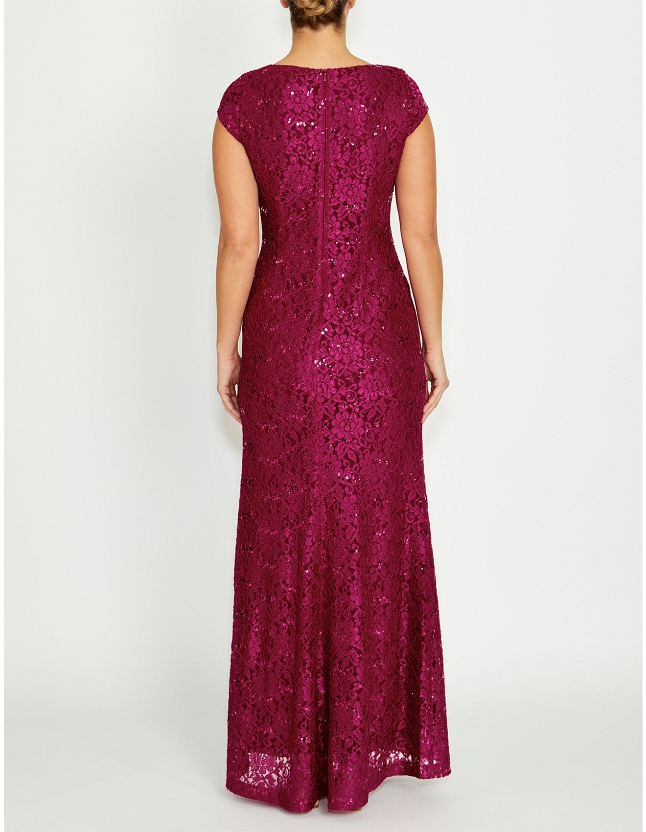 Stretch Lace Gown in Magenta