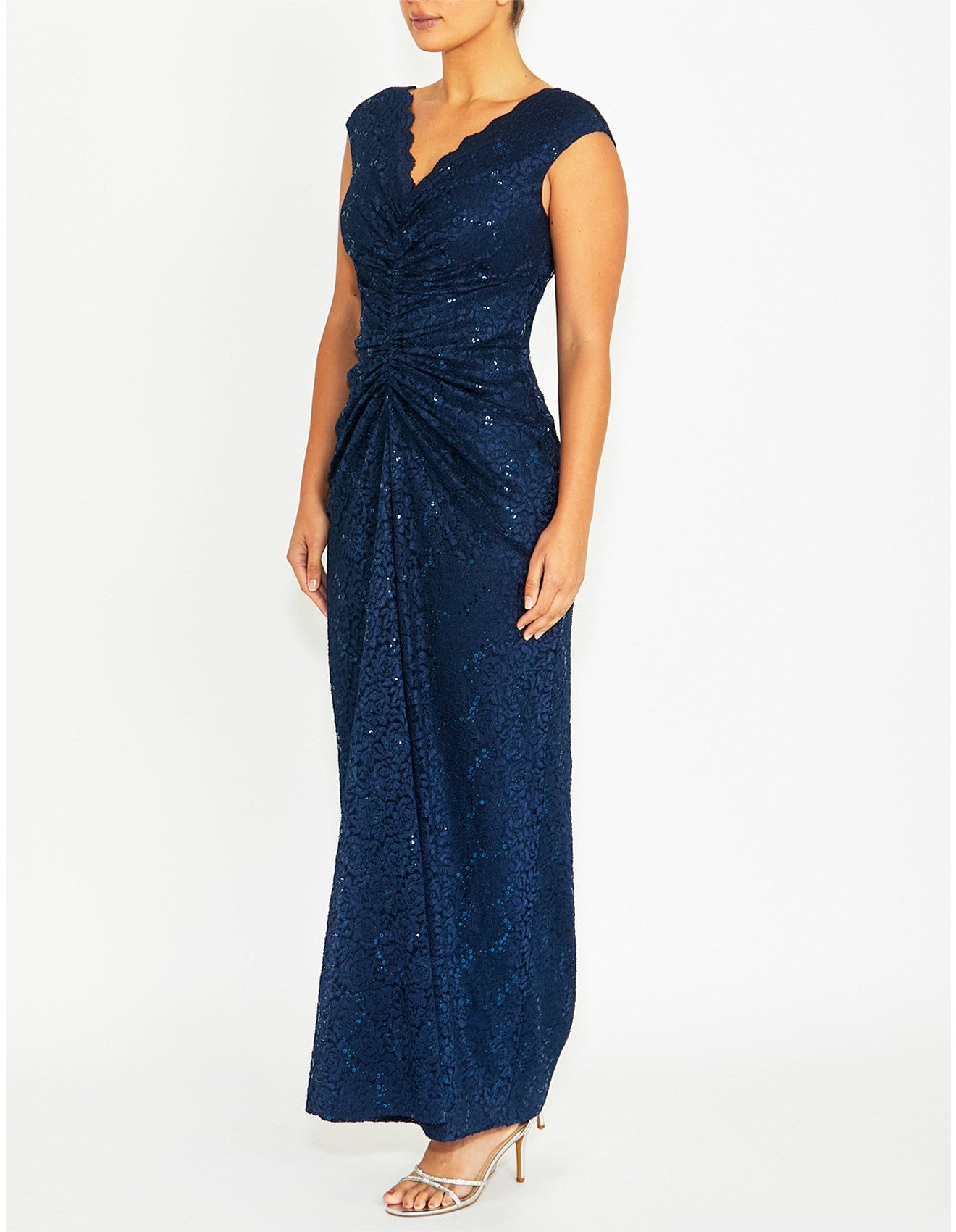Navy Stretch Lace Gown