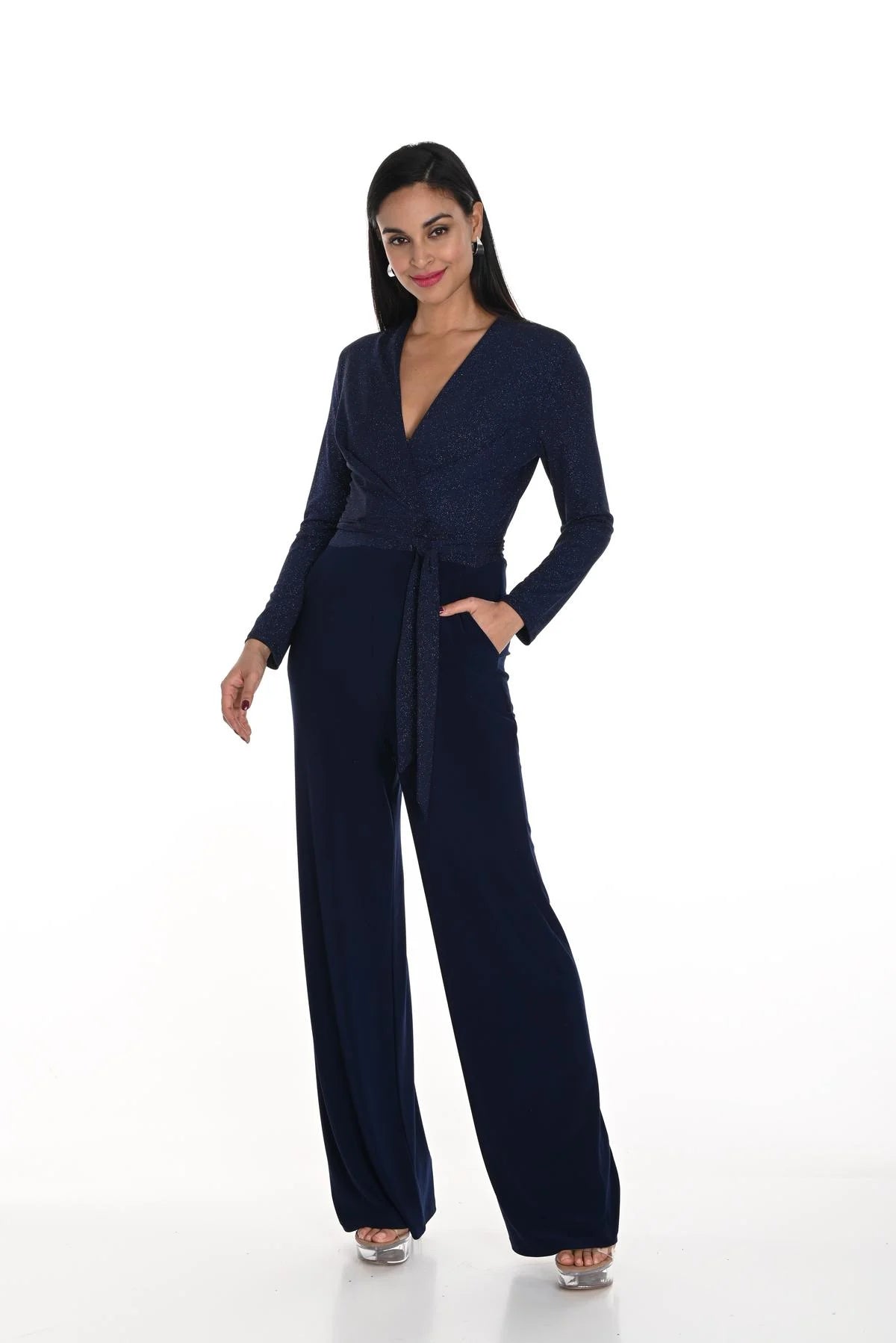 Formal V-Neck Jumpsuit in Navy 249180