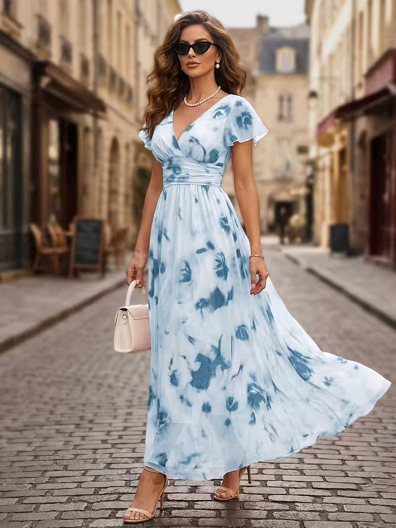 Elegant A-Line Print Midi Dress