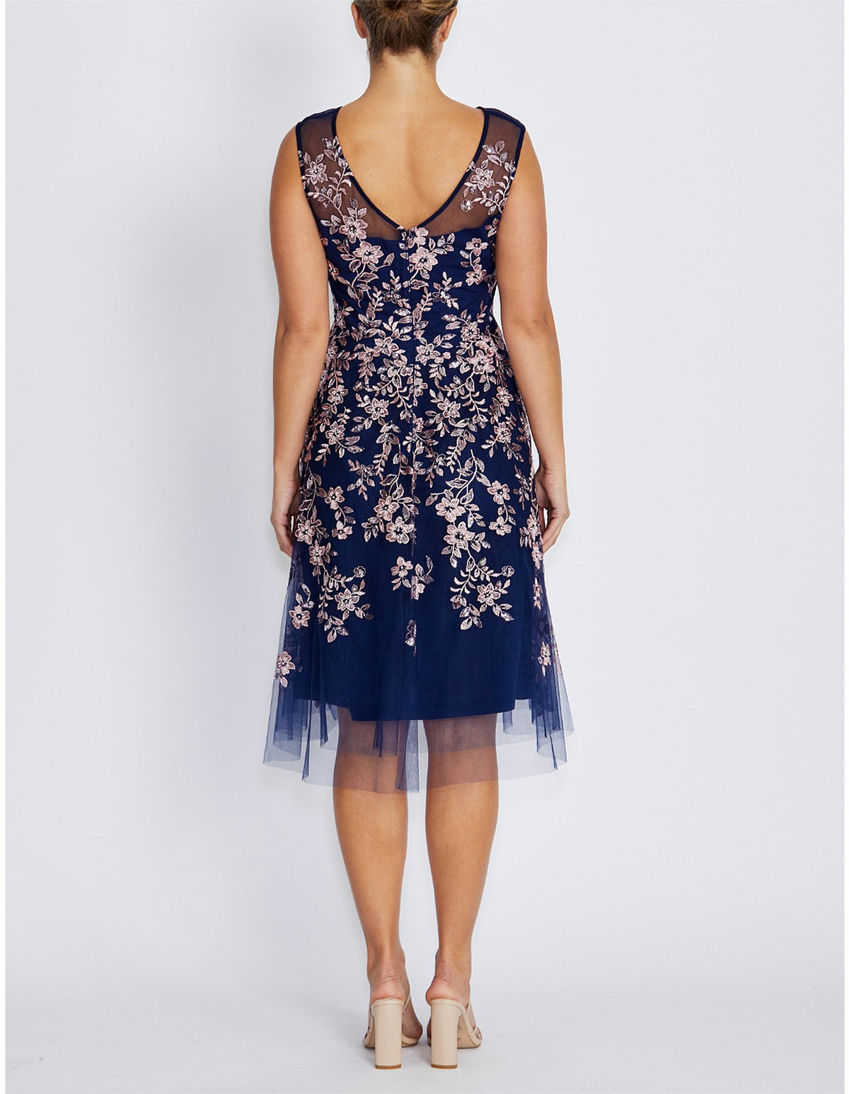Navy and Blush Print A-Line Dress