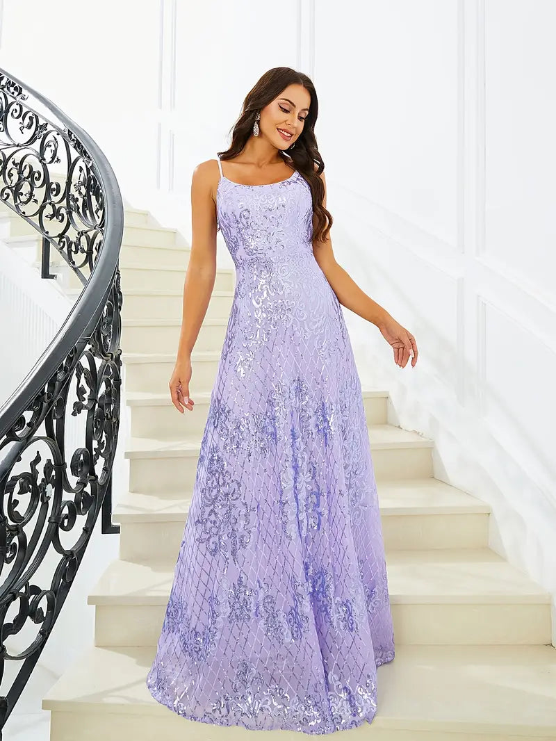 Purple Sequin A-Line maxi Gown