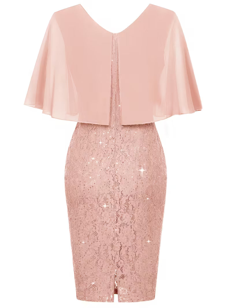 Chiffon Cape Dress in Soft Pink