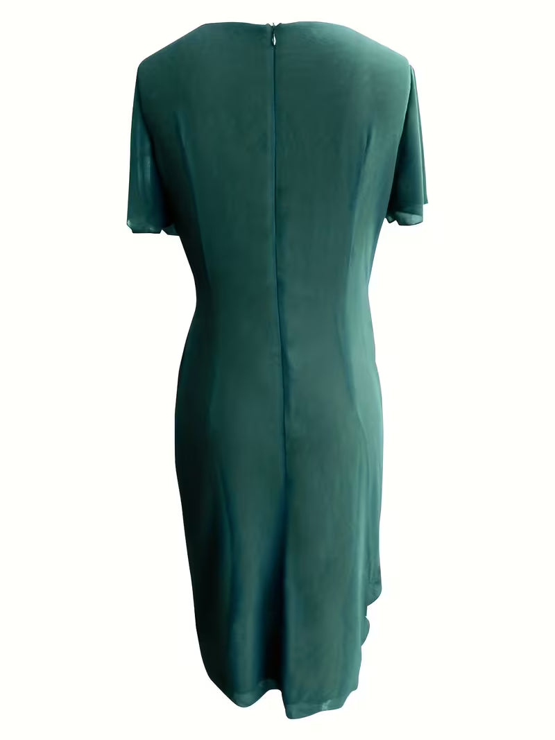 Chiffon Midi Length Dress in Forest Green