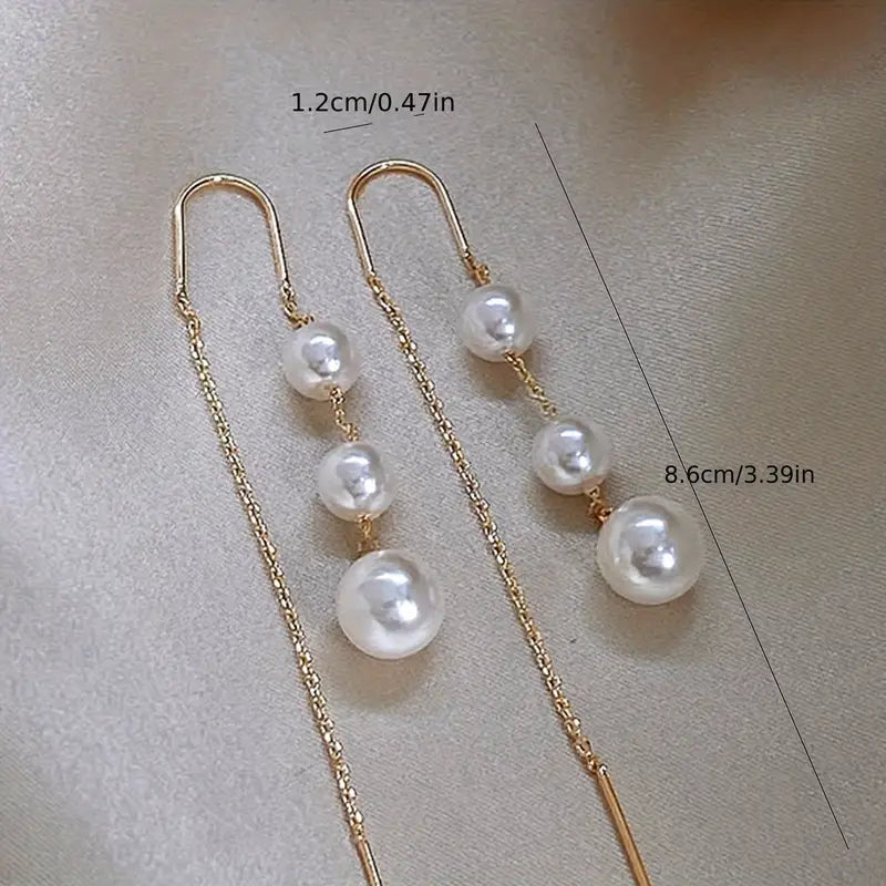 Luxury Faux Pearl Statement Threader Earrings