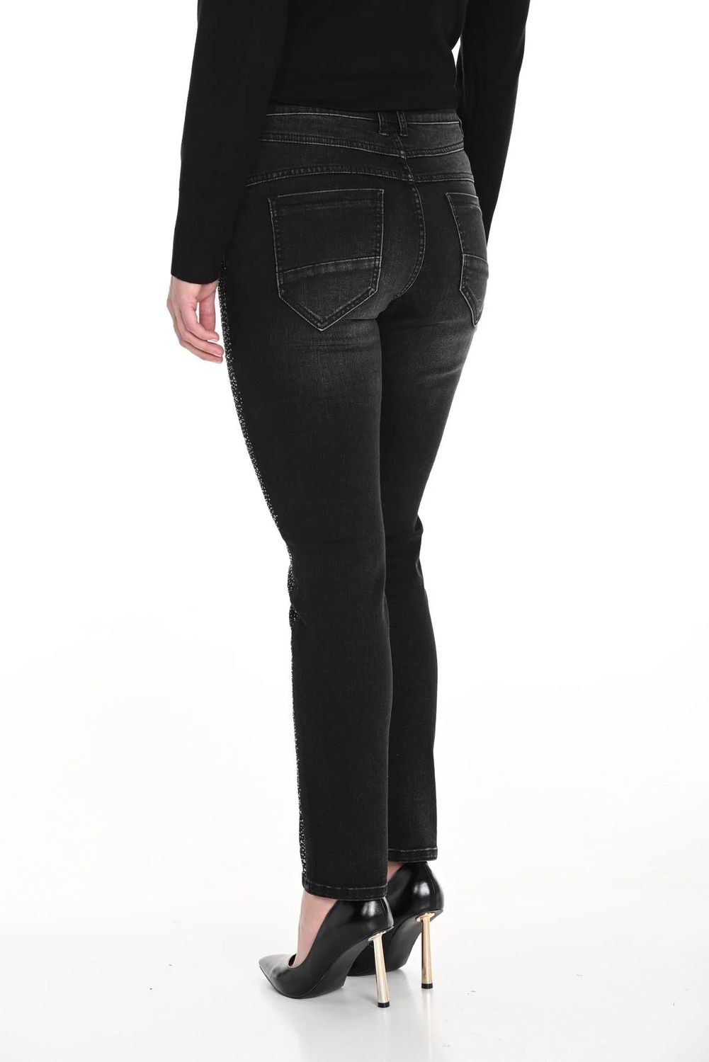 Jeweled Button Rhinestone Jean In Charcoal 243503