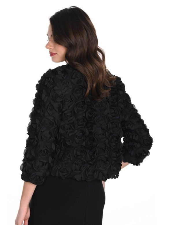 Textured Floral Embellished Jacket In Black 249406