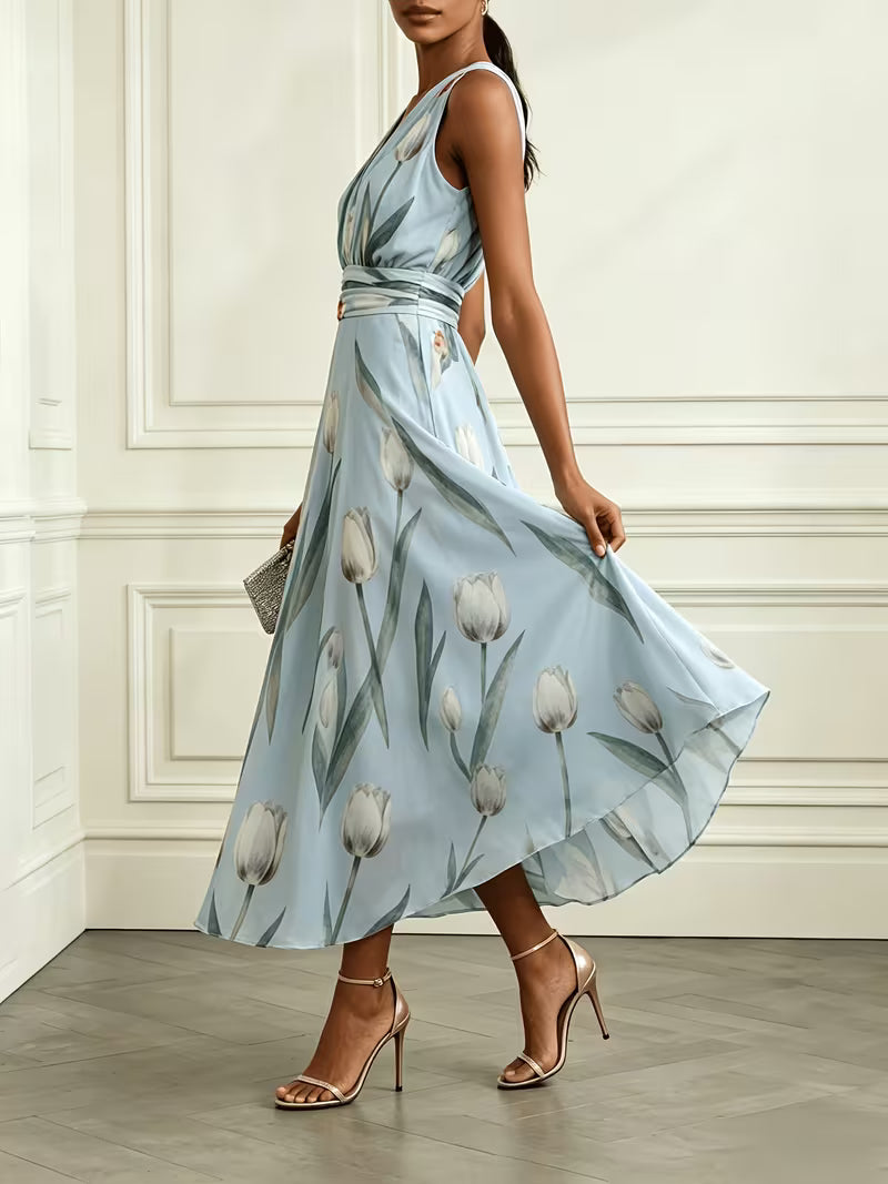 Floral Print Chiffon Midi Dress