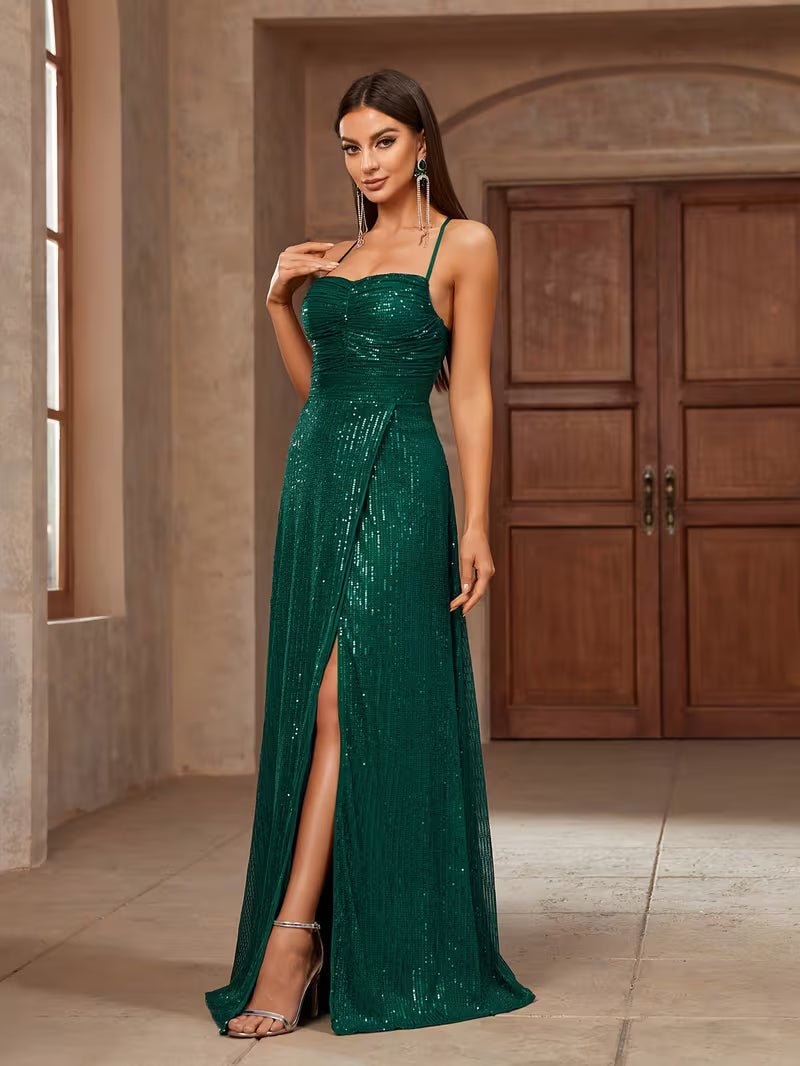 Dark Green Sequin Gown