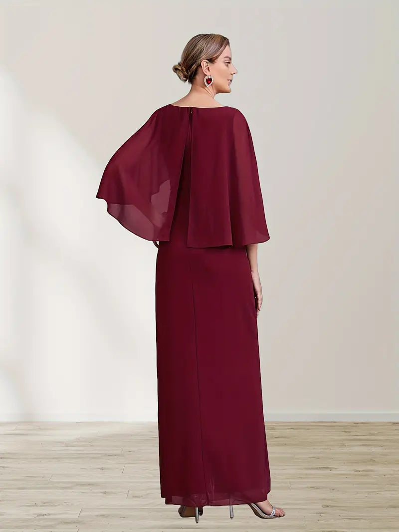 Elegant Chiffon Maxi Dress in Burgundy