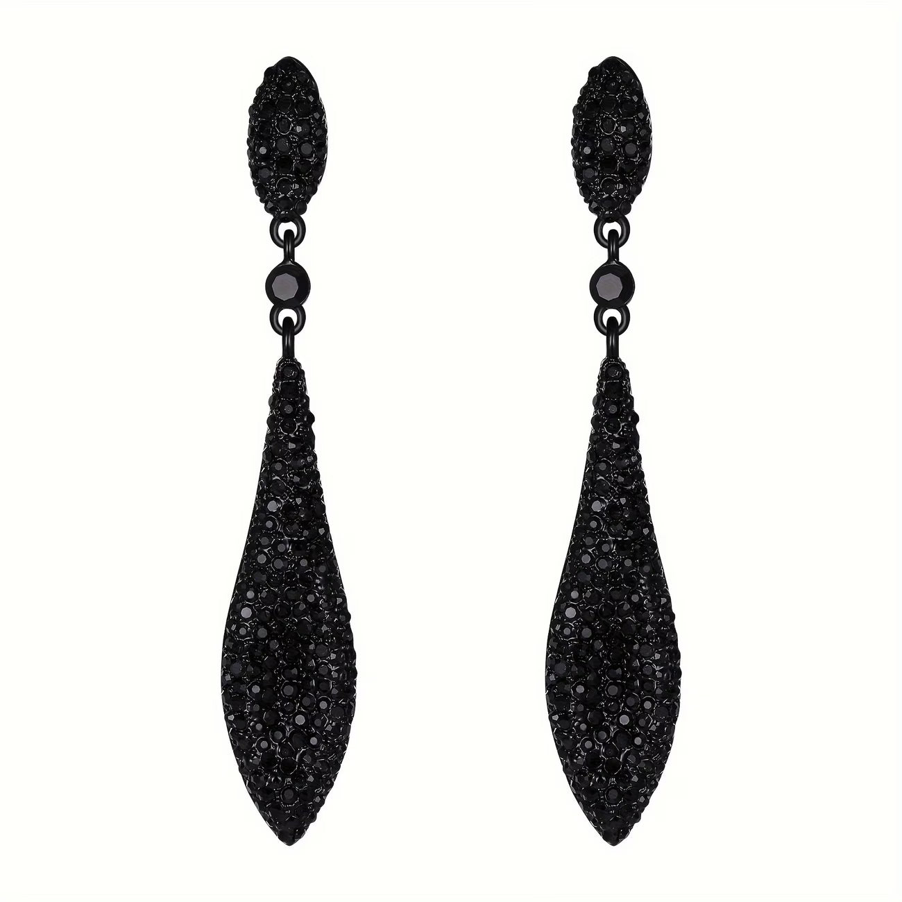 Shiny Stone Black Double Tear Drop Earrings.