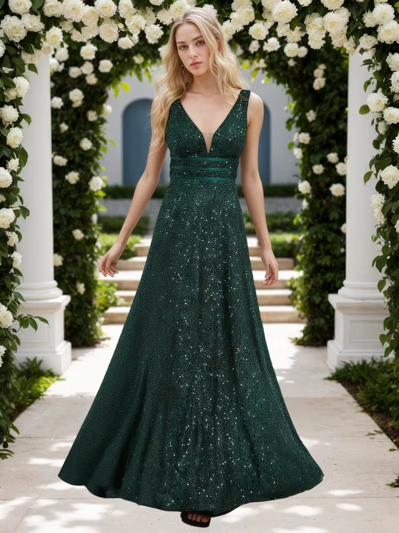 Sequin Sparkling Deep Green Gown