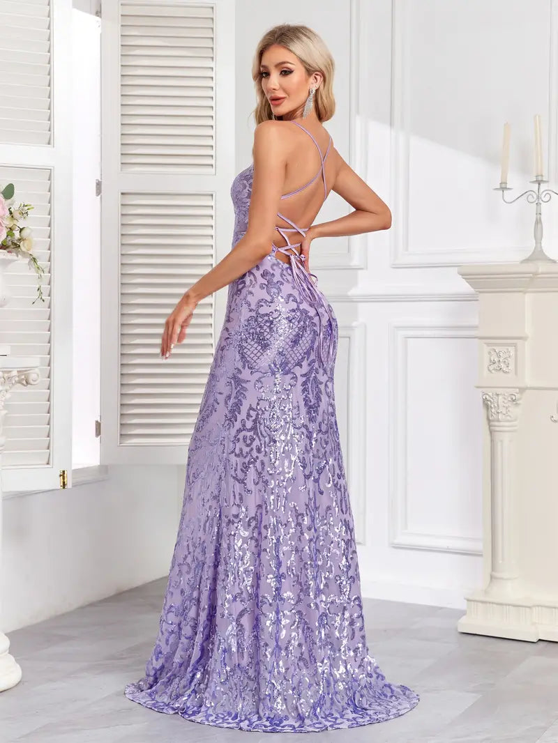 Lavender Sparkling Sequin Gown