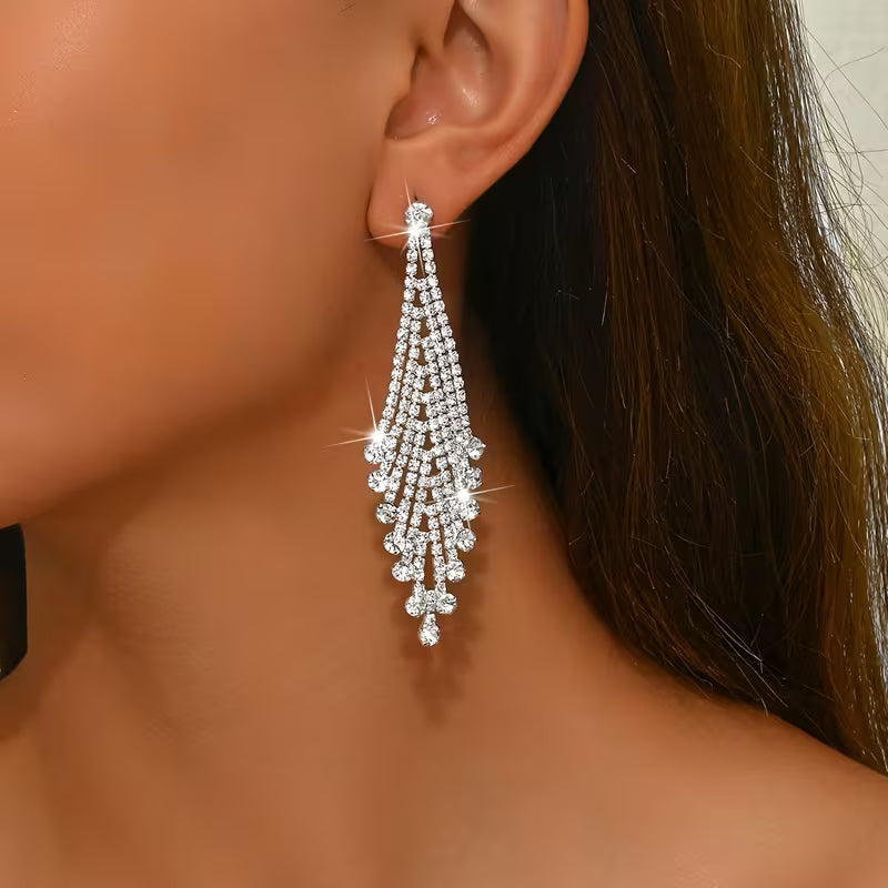Sparkling Rhinestone Long Earrings