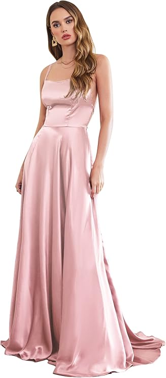 Satin Spagetti Strap with  Cross Back in Dusty Pink