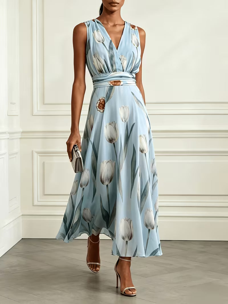 Floral Print Chiffon Midi Dress
