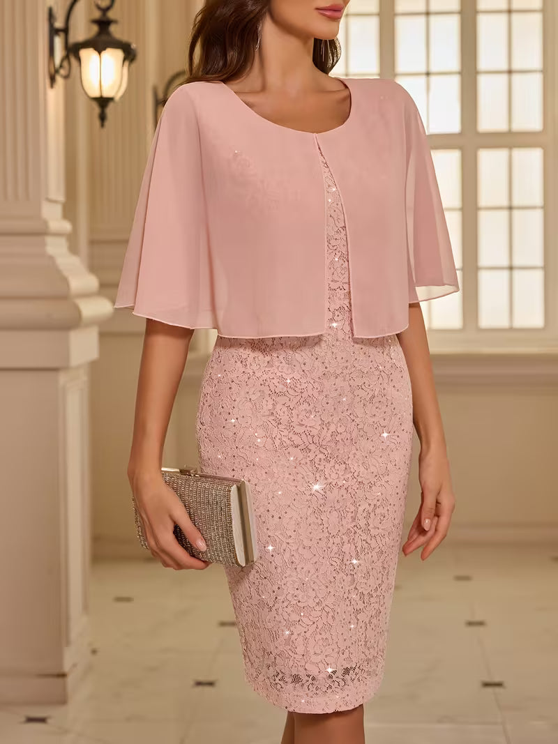 Chiffon Cape Dress in Soft Pink