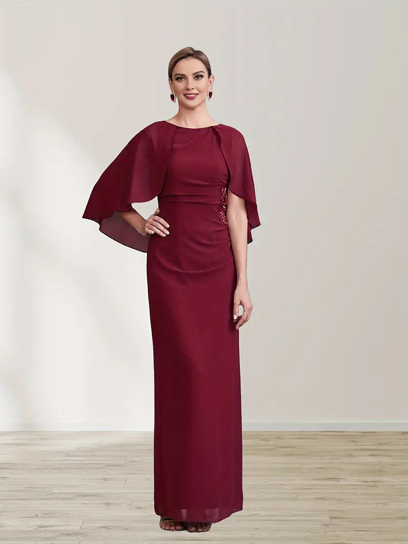 Elegant Chiffon Maxi Dress in Burgundy