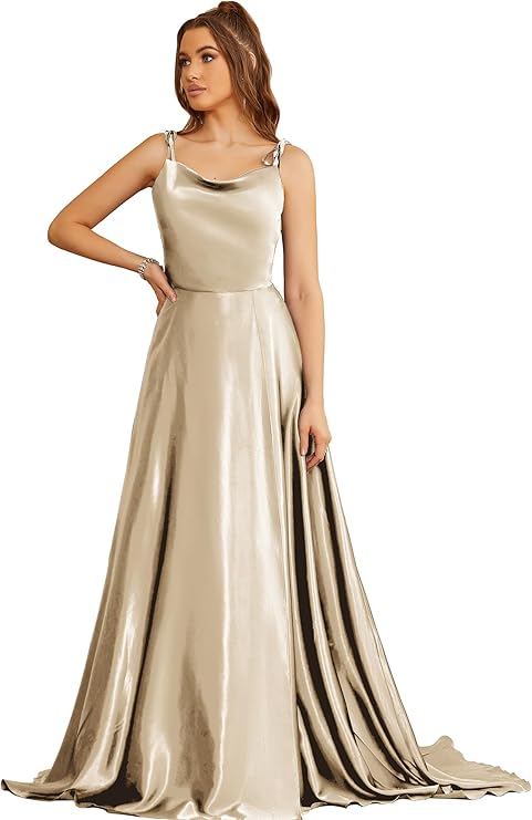 Satin Dress in Champagne With Spaghetti Straps