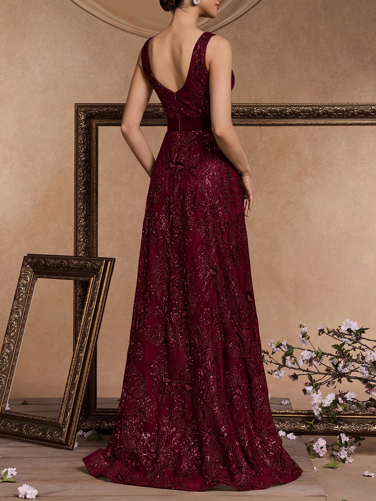 Tulle and Sequin Gown in Claret