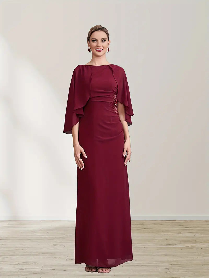 Elegant Chiffon Maxi Dress in Burgundy