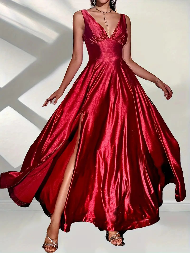 Satin Red with Gold Sparkle Full Skirt Gown