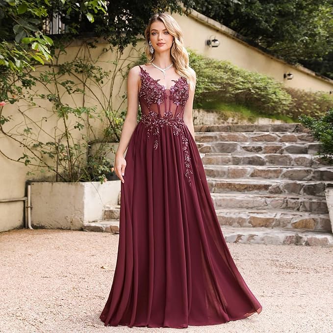 Tulle A-Line Ball Dress in Burgundy