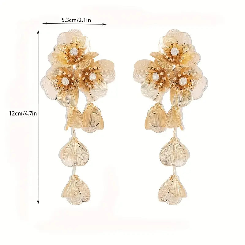 Elegant Flower Statement Earrings in Gold