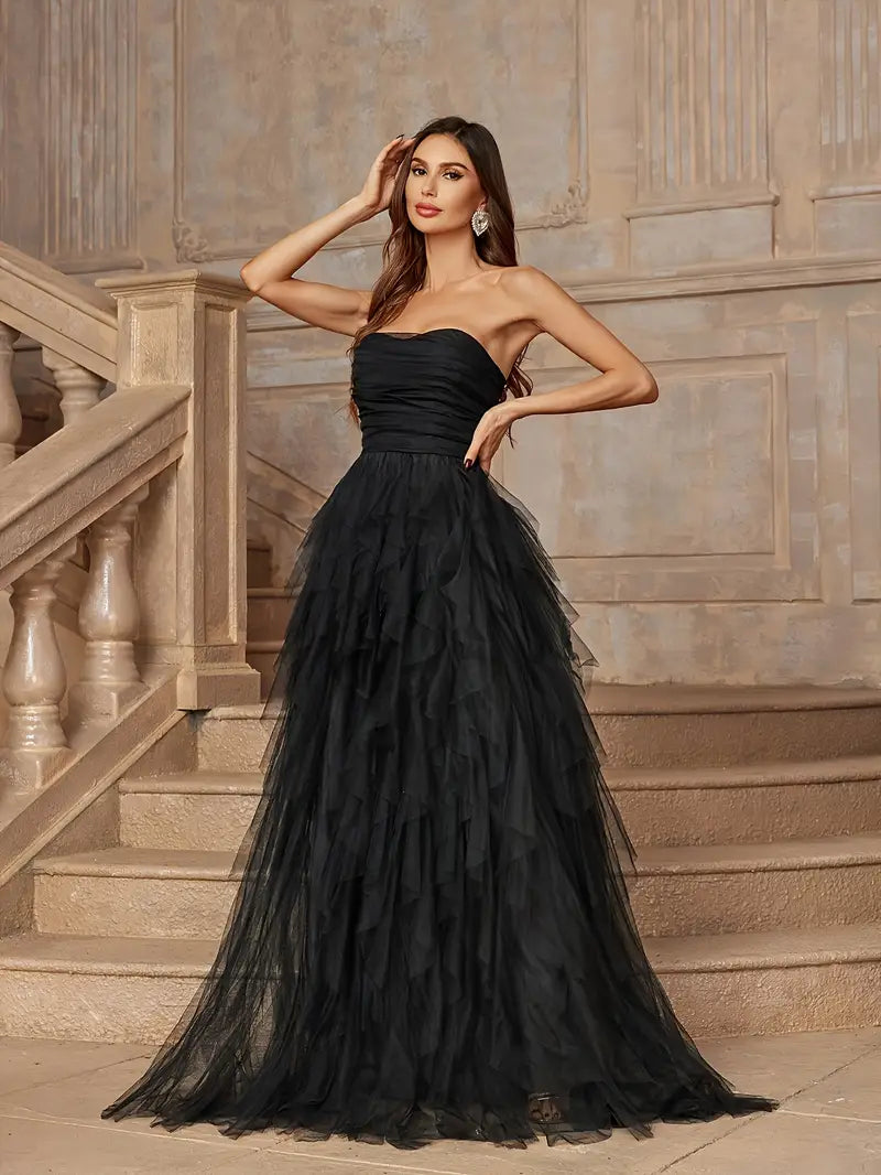 Black Tulle Strapless Gown