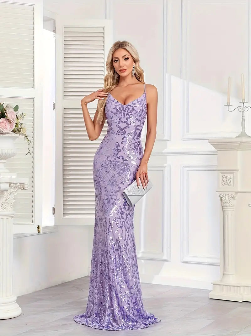 Lavender Sparkling Sequin Gown