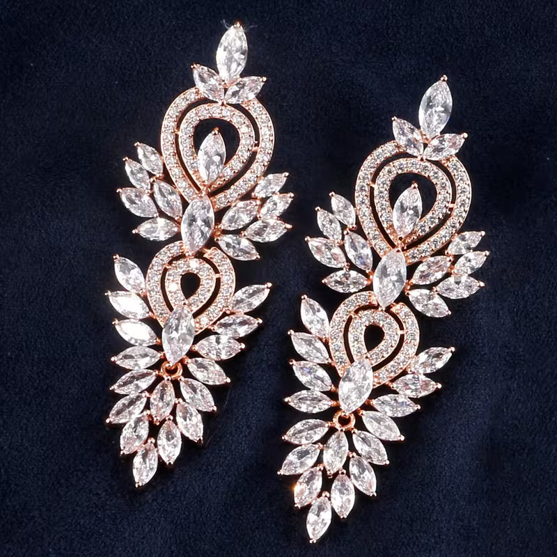Sparkle Flower Design Earrings in Rose Gold