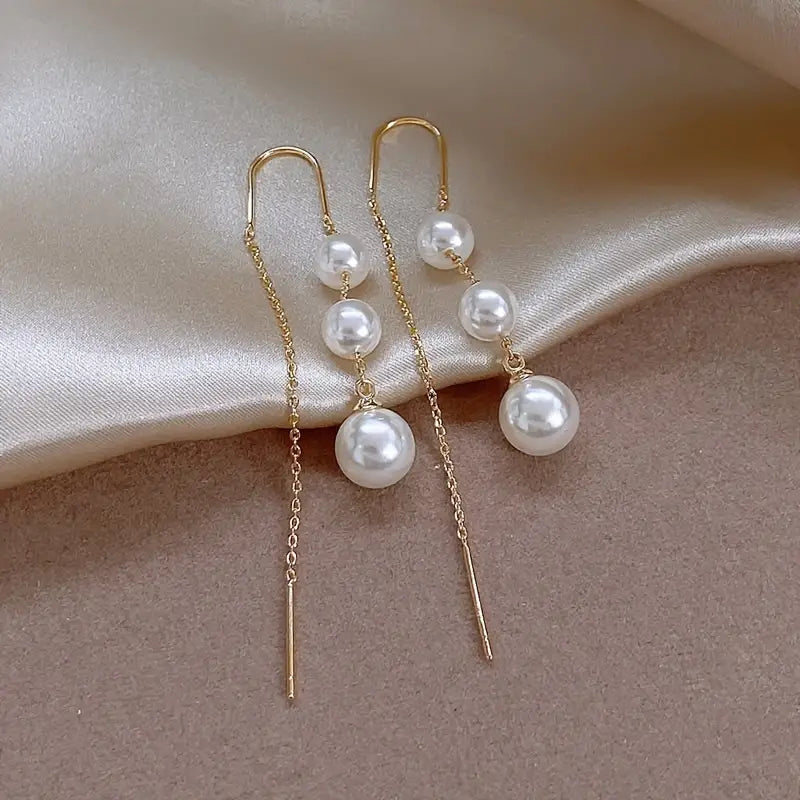 Luxury Faux Pearl Statement Threader Earrings