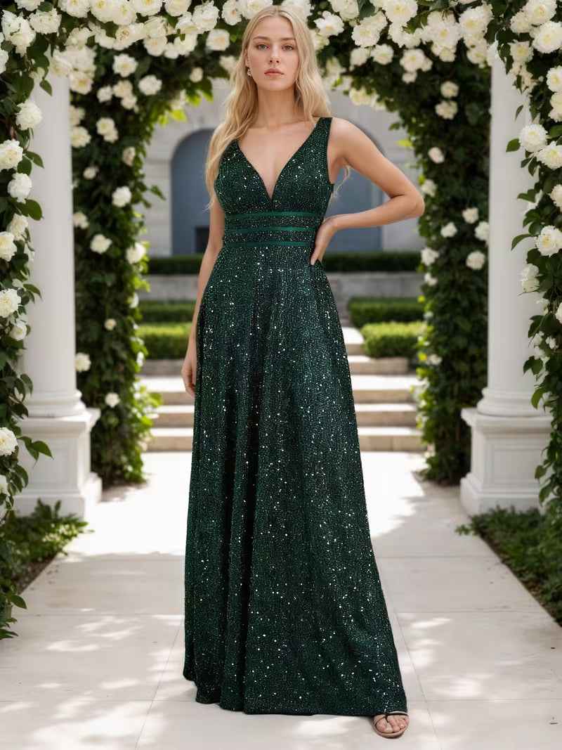 Sequin Sparkling Deep Green Gown