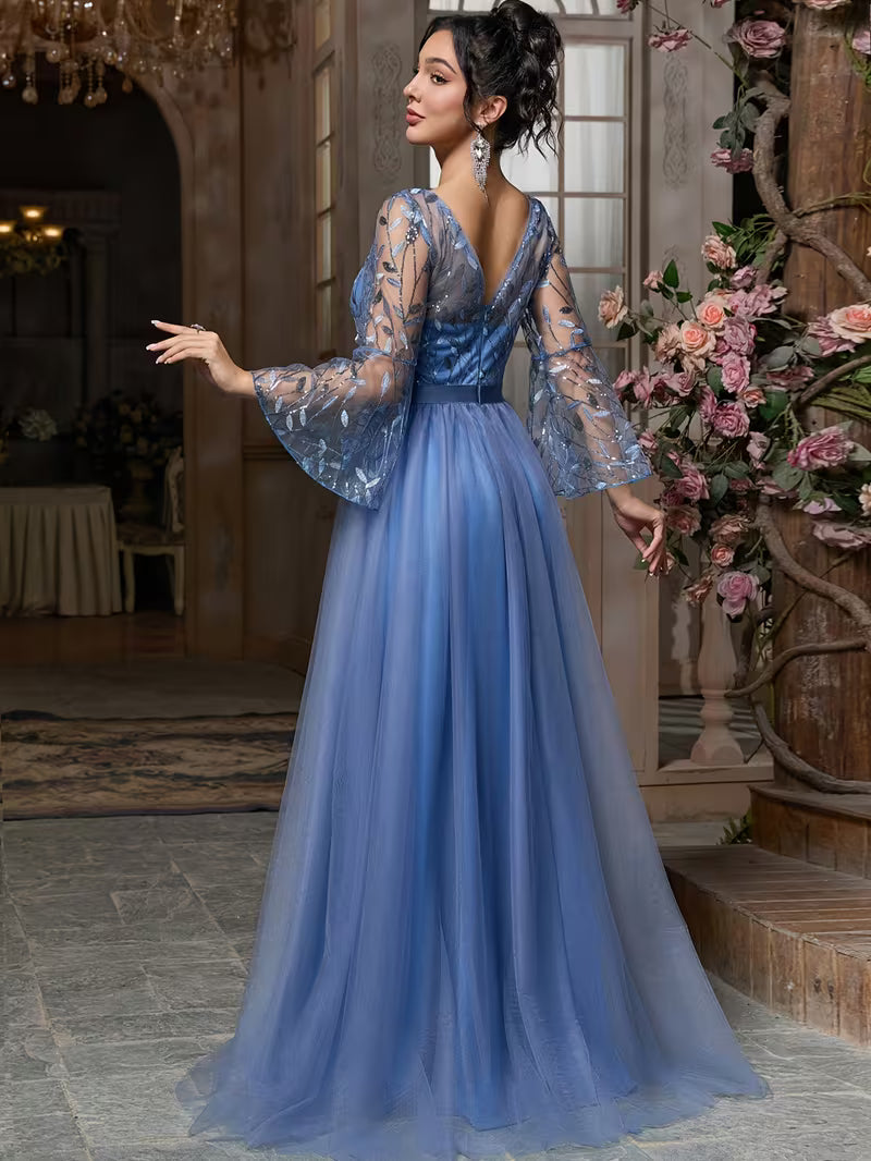 Elegant Chiffon Embroidered Sequin Gown