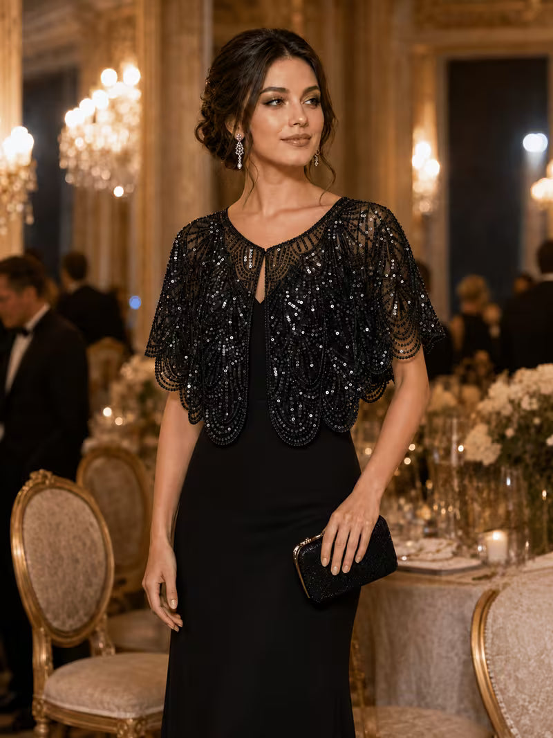 Sparkly Sequin Shrug Cover Up in Black