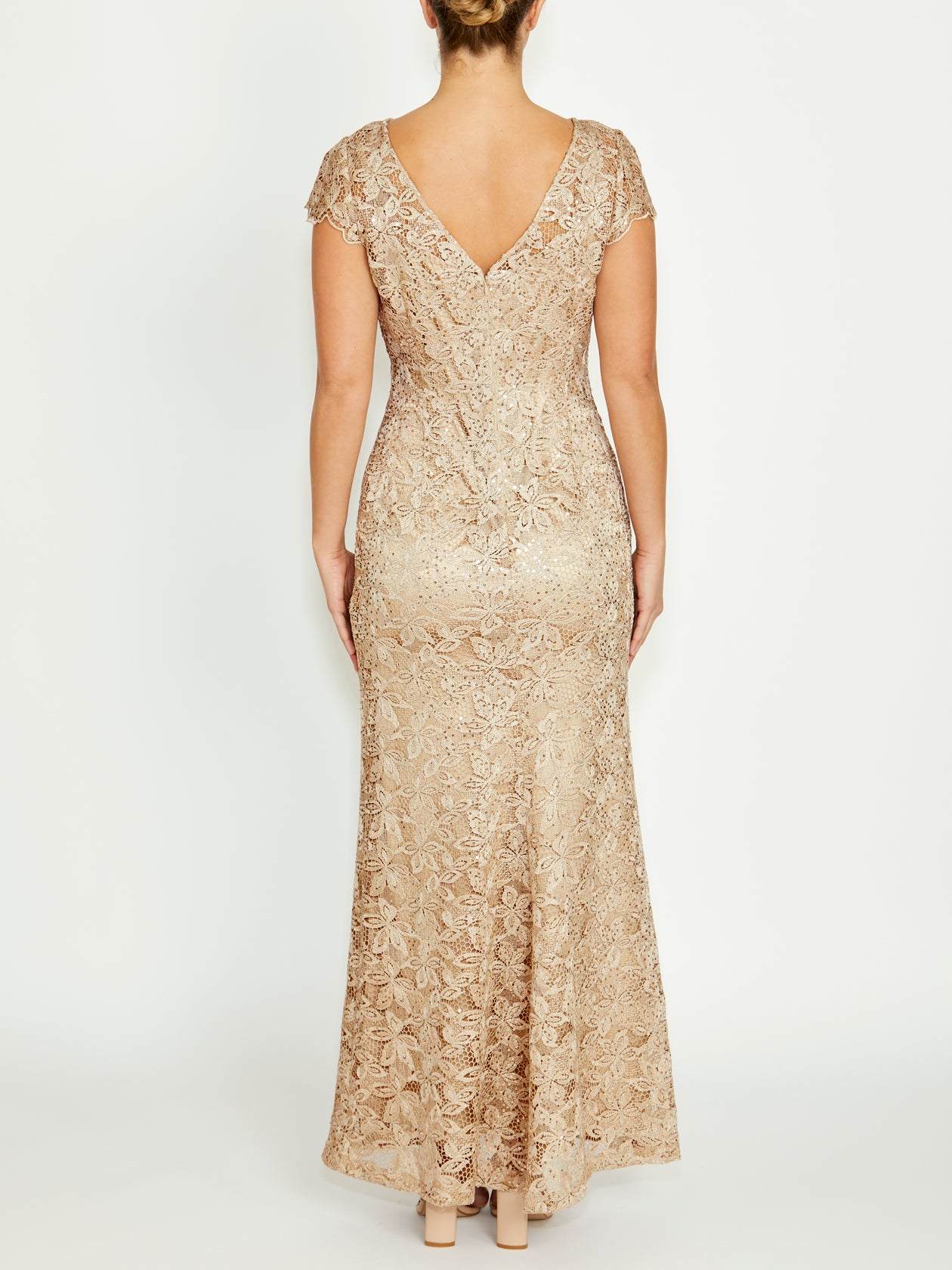Champagne Sequin Lace Gown