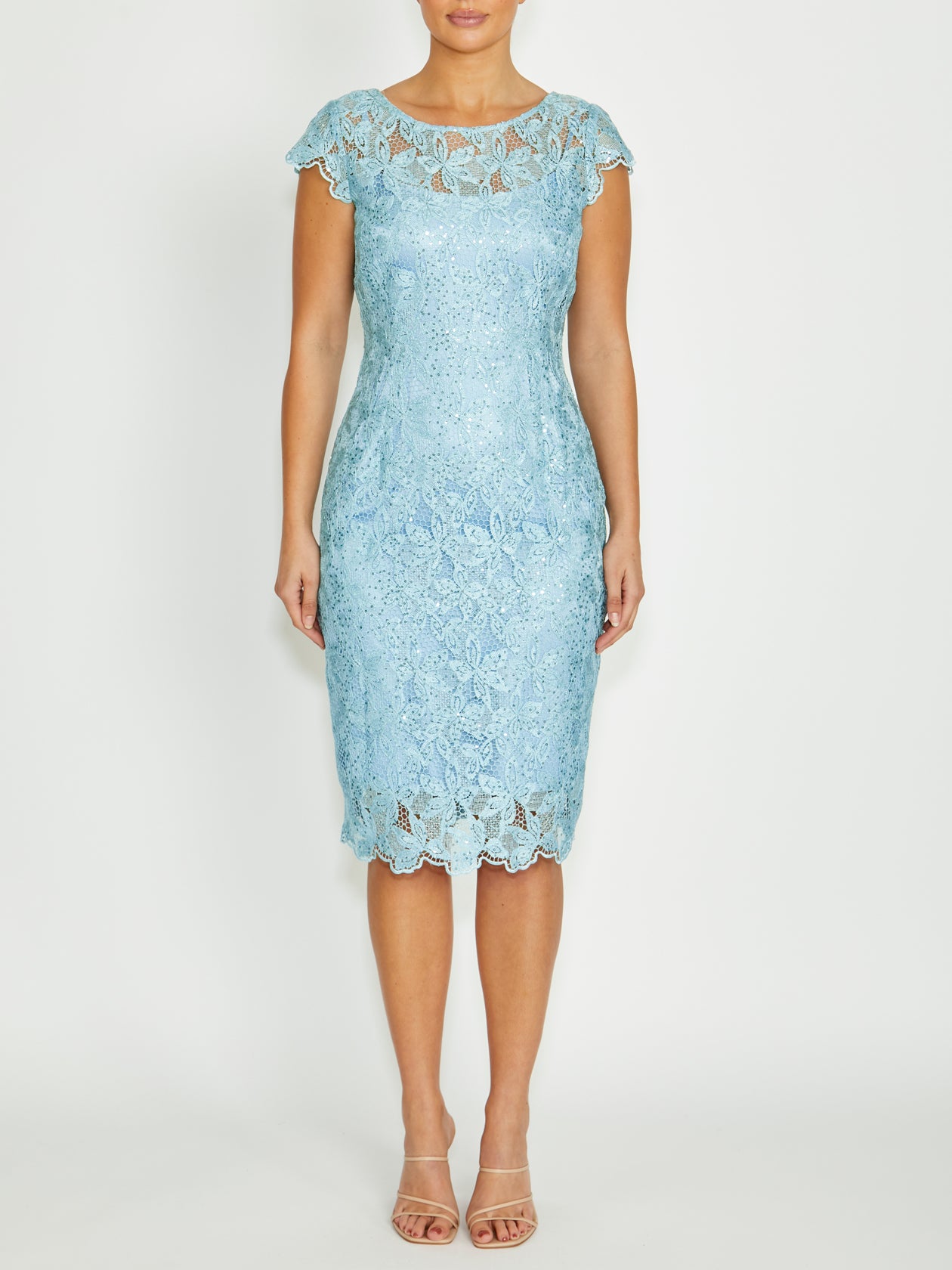 Silver/Mint Sequin Embroidered Lace Dress