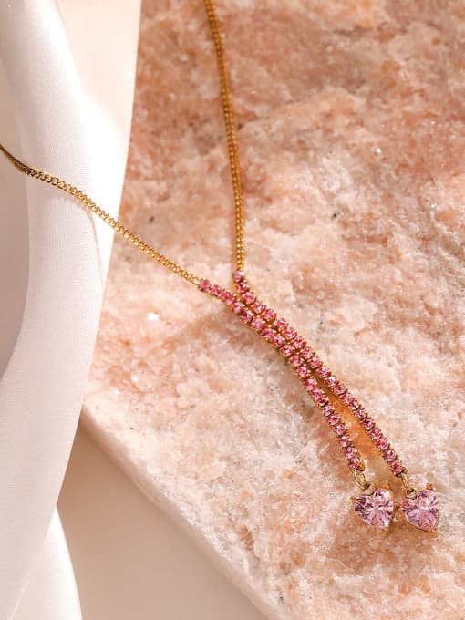 Pink Cubic Zirconia Tassel Necklace