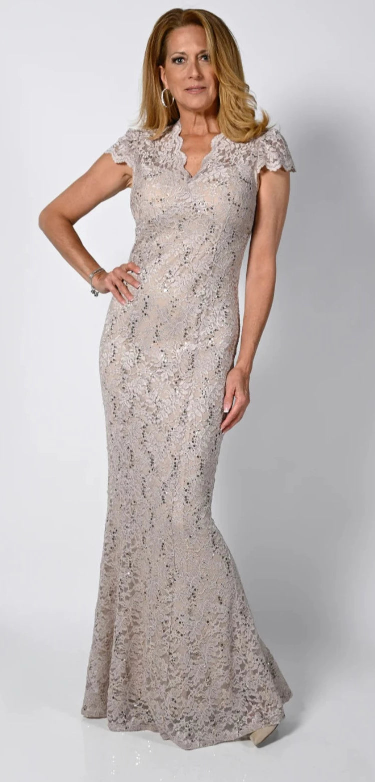 Champagne Stretch Lace Gown 288226