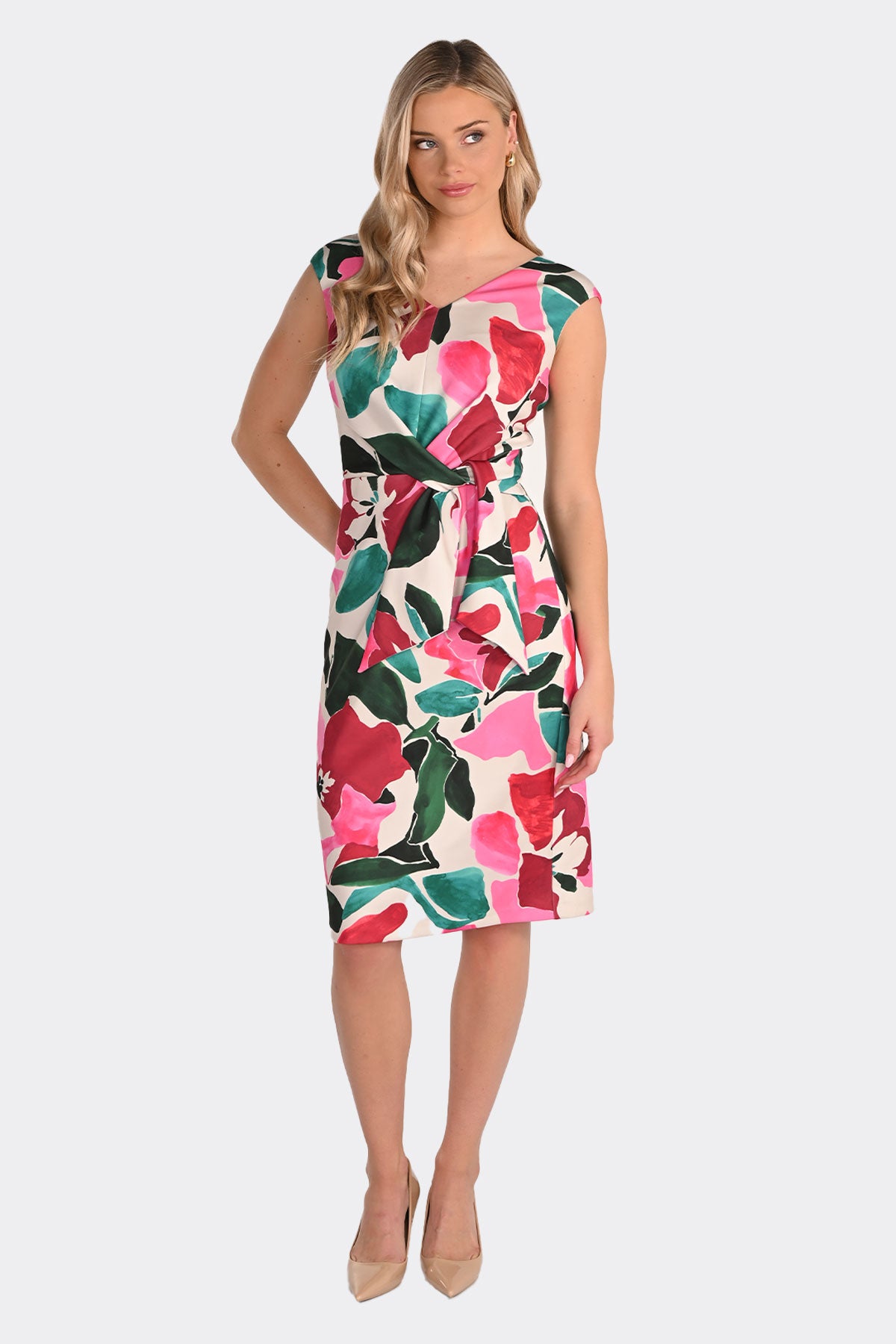 Knit Print Cap Sleeve Sheath Dress 266394