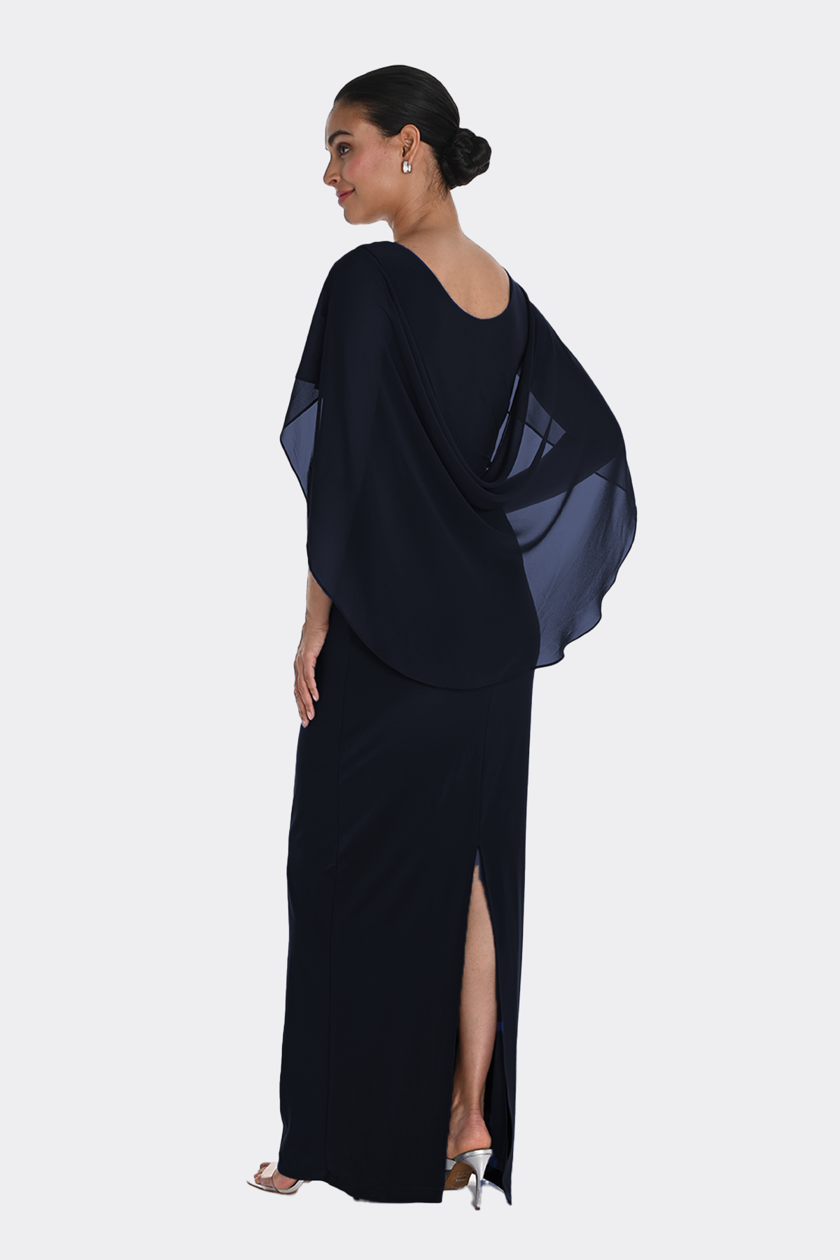Cape Long Dress Silver detail in navy Blue 249283