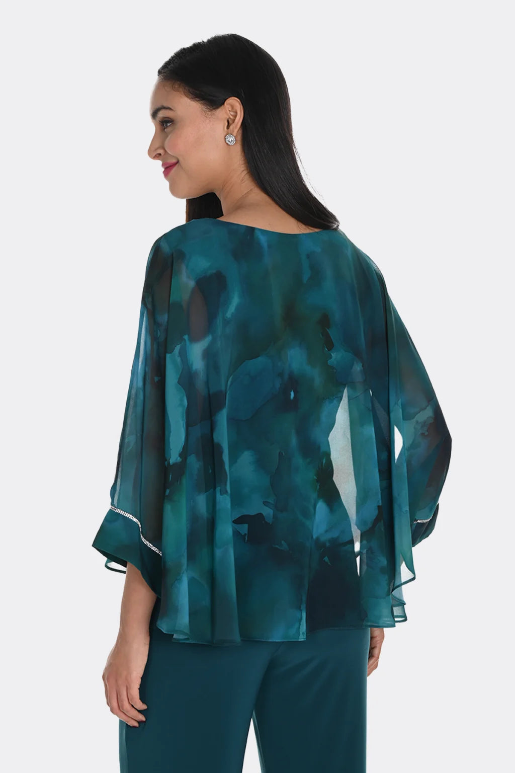 Elegant Cape Chiffon Top in Teal Print 249207