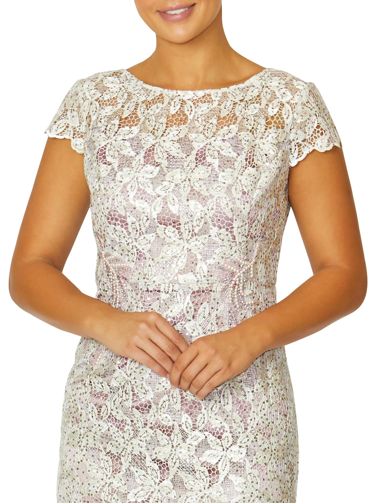 Vestido de encaje con lentejuelas y perlas Venetia SA17430