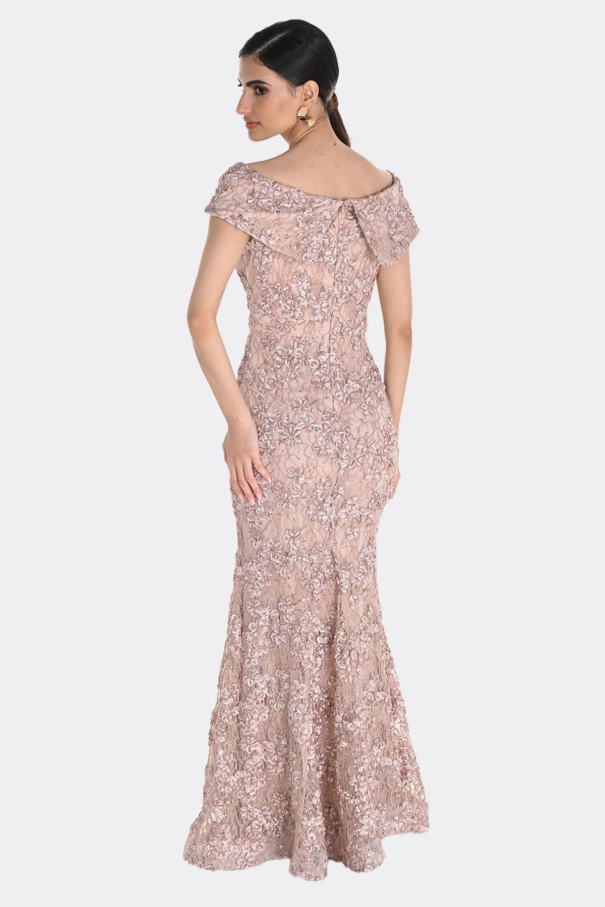 Embroidered Lace Gown in Blush 259716