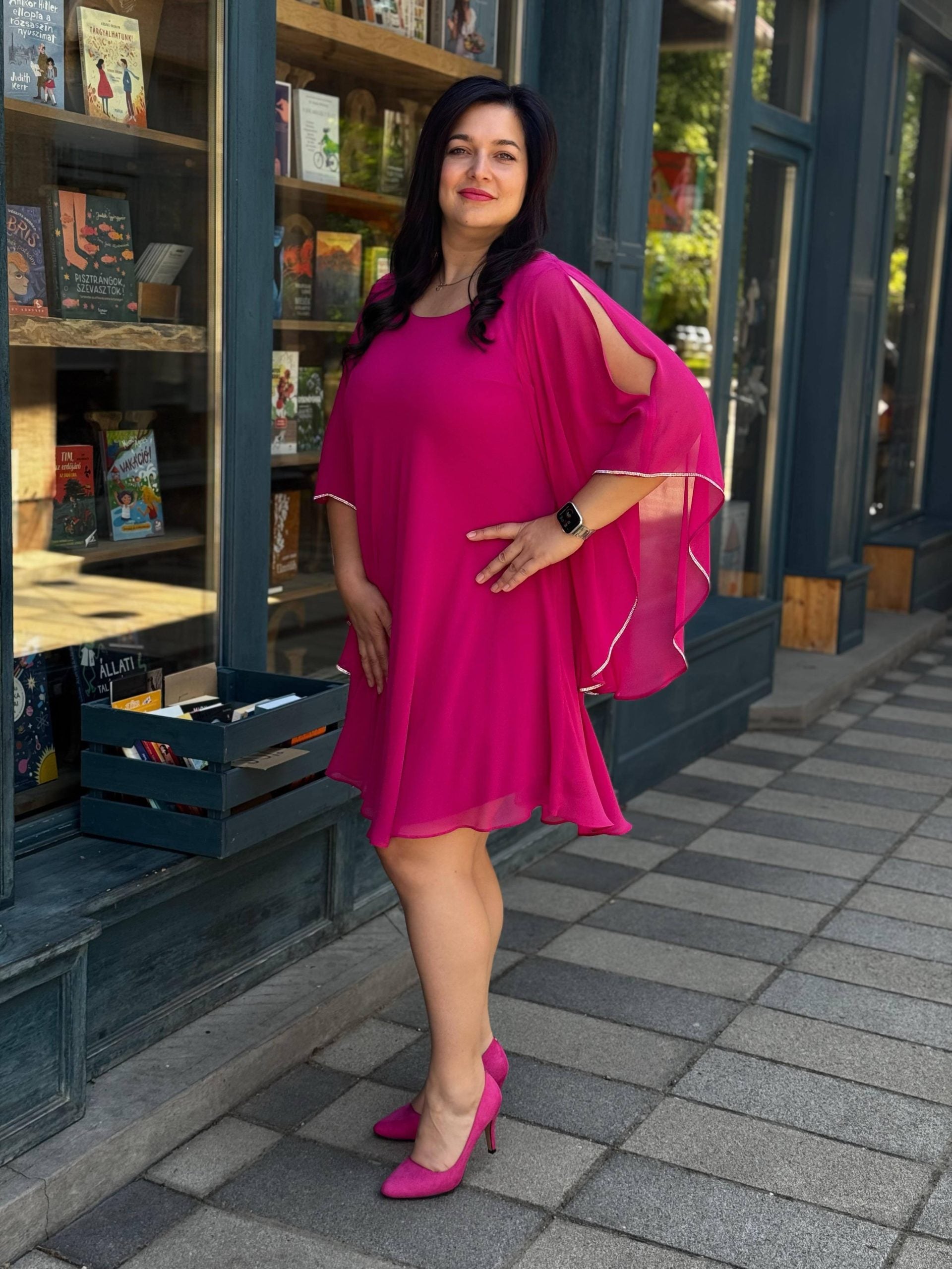 Chiffon Overlay Dress in Magenta 229119