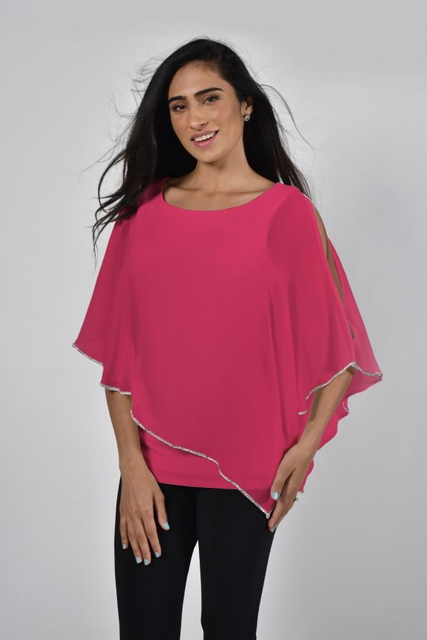 Diamante Trim Chiffon Overlay Top in French Rose 185420