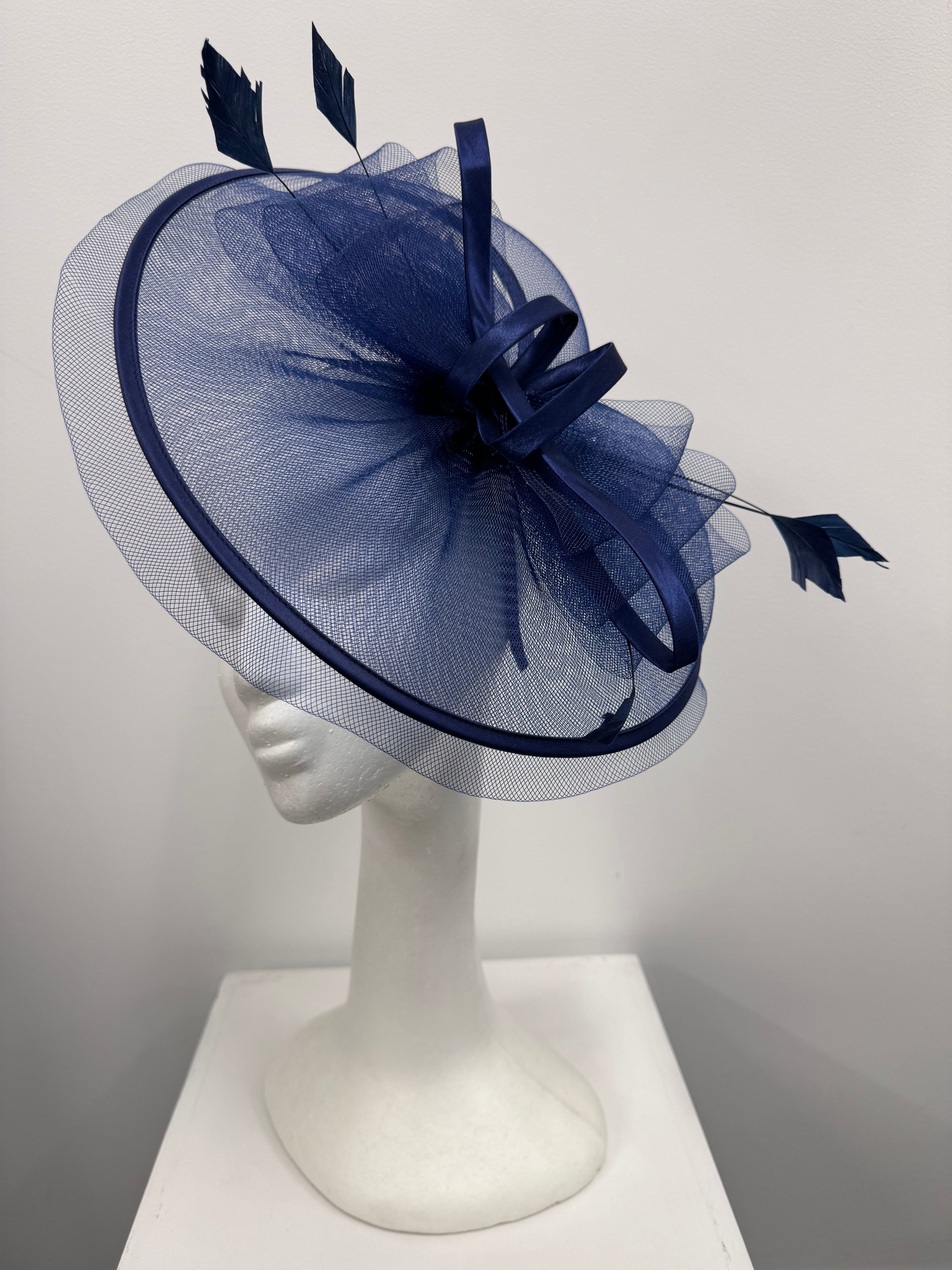 Navy Feather and Bow Fascinator