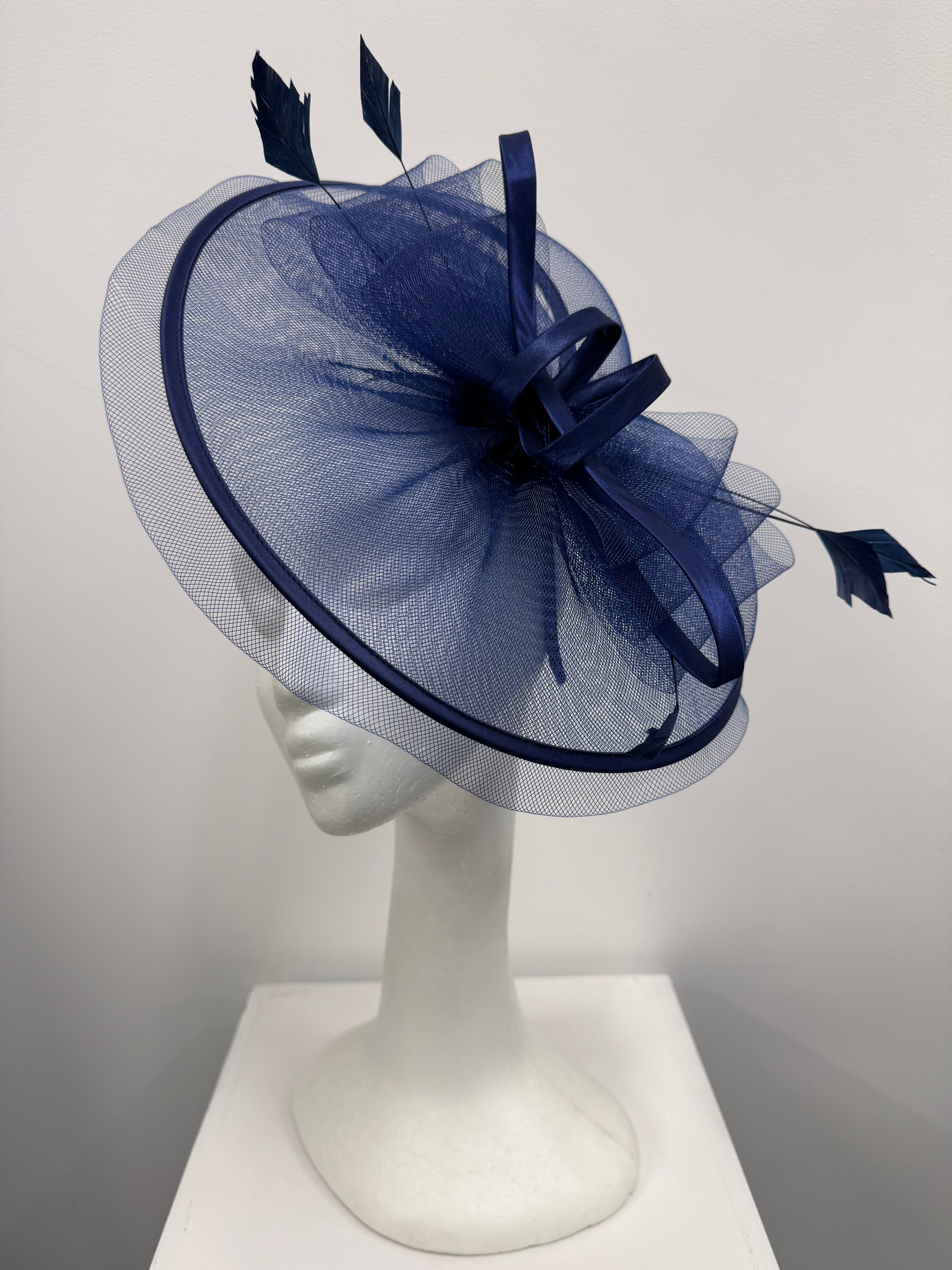 Navy Feather and Bow Fascinator