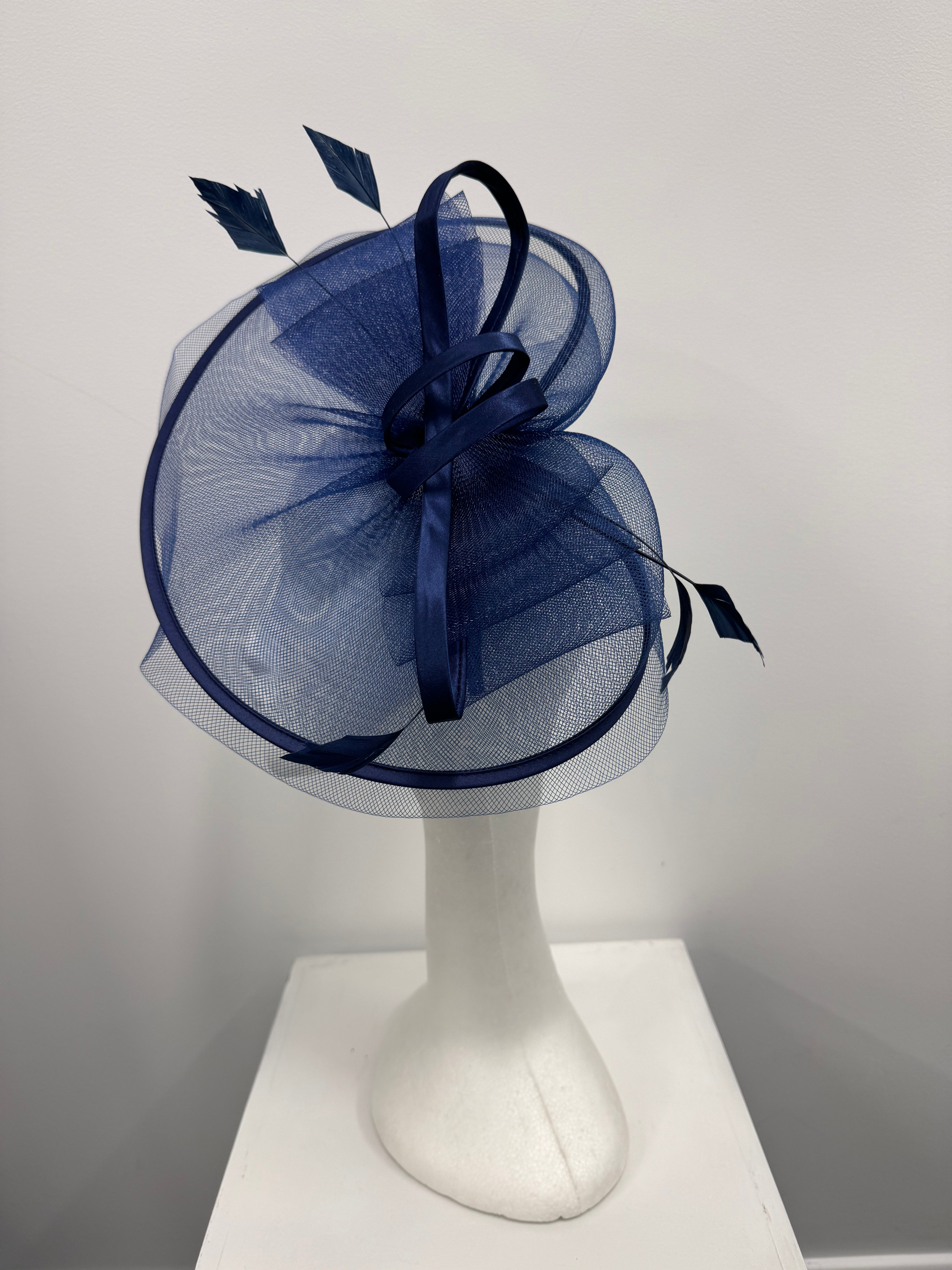 Navy Feather and Bow Fascinator