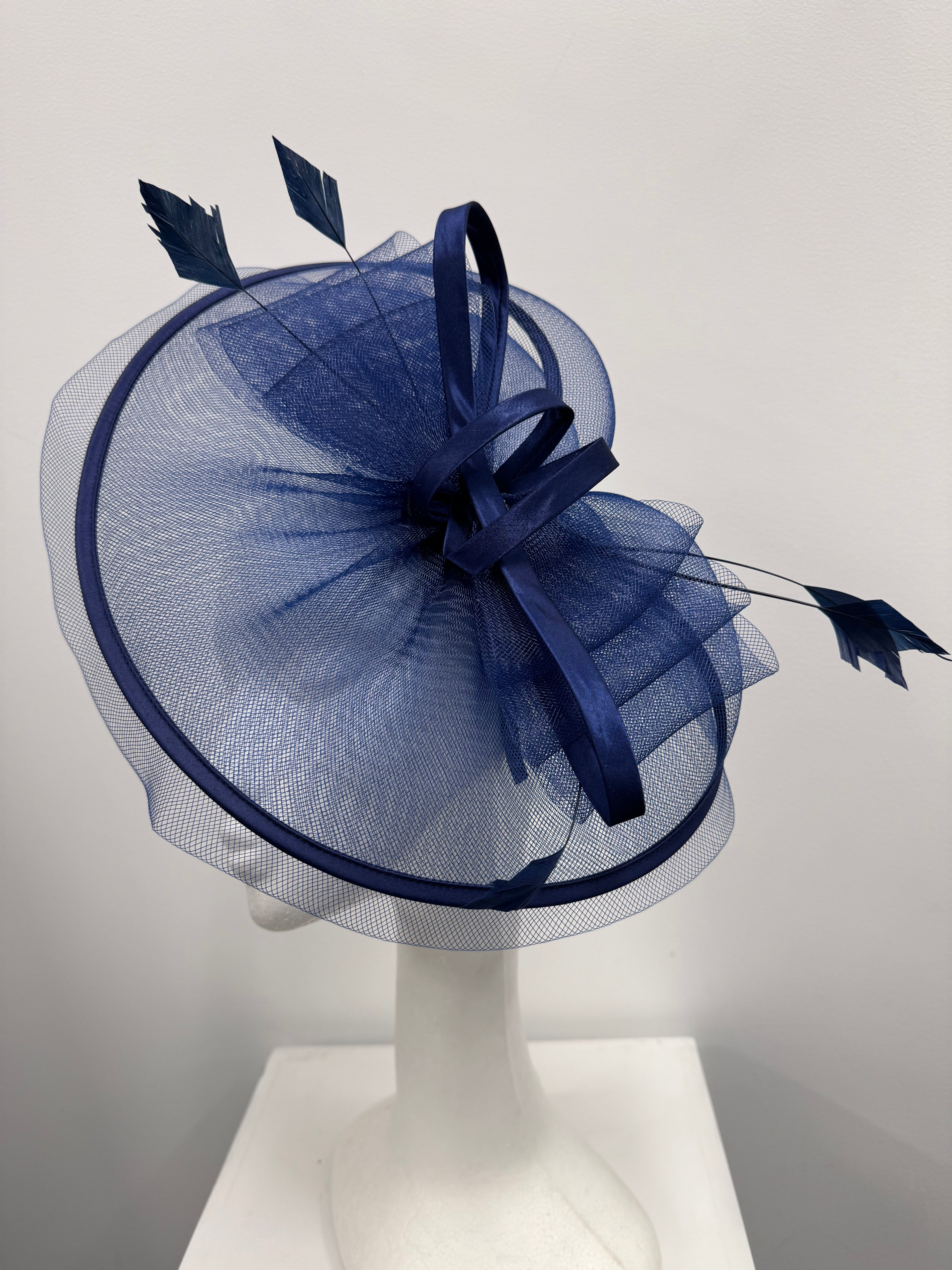 Navy Feather and Bow Fascinator